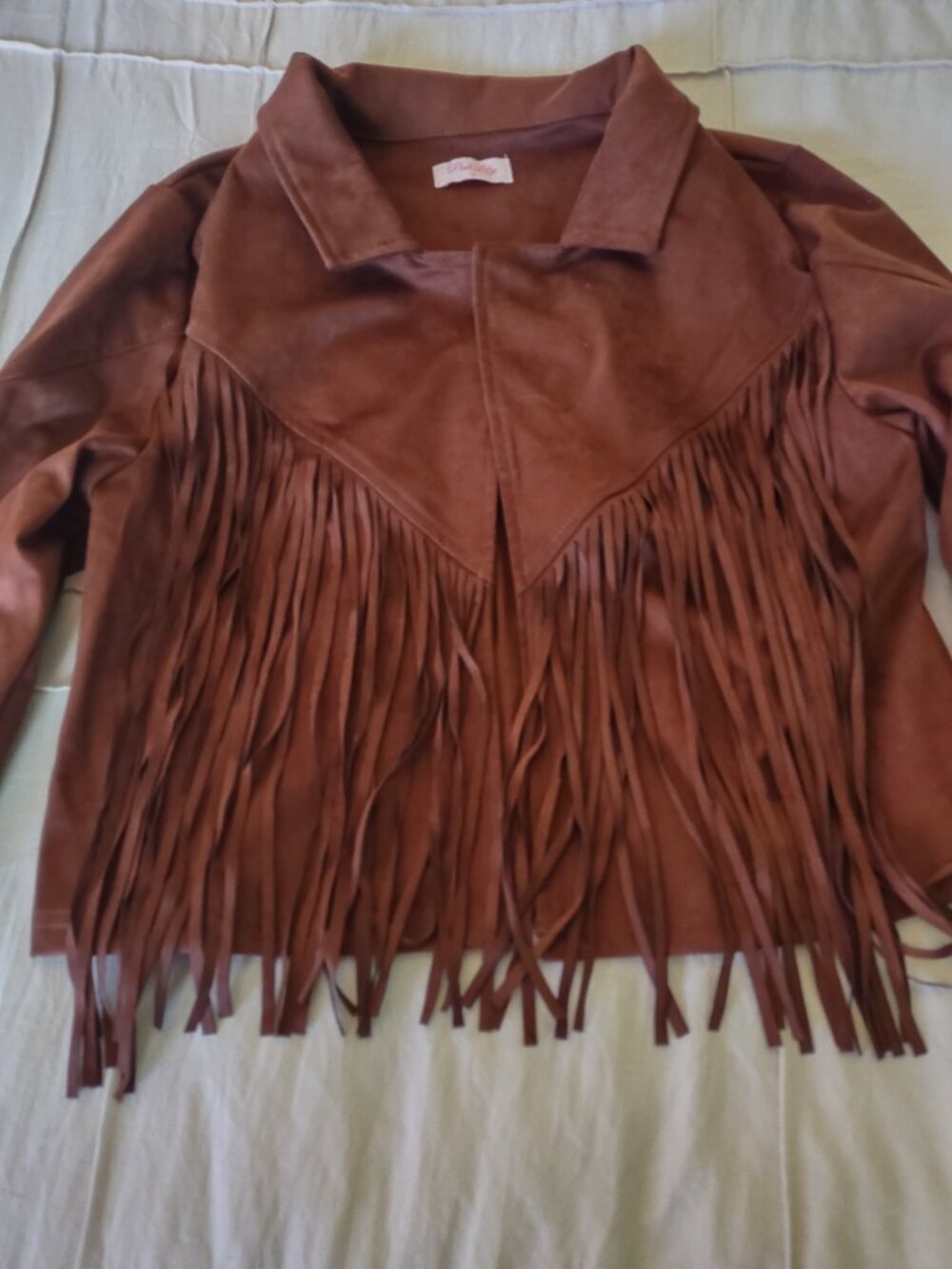 Pink Lily Brown Faux Suede Fringe Jacket